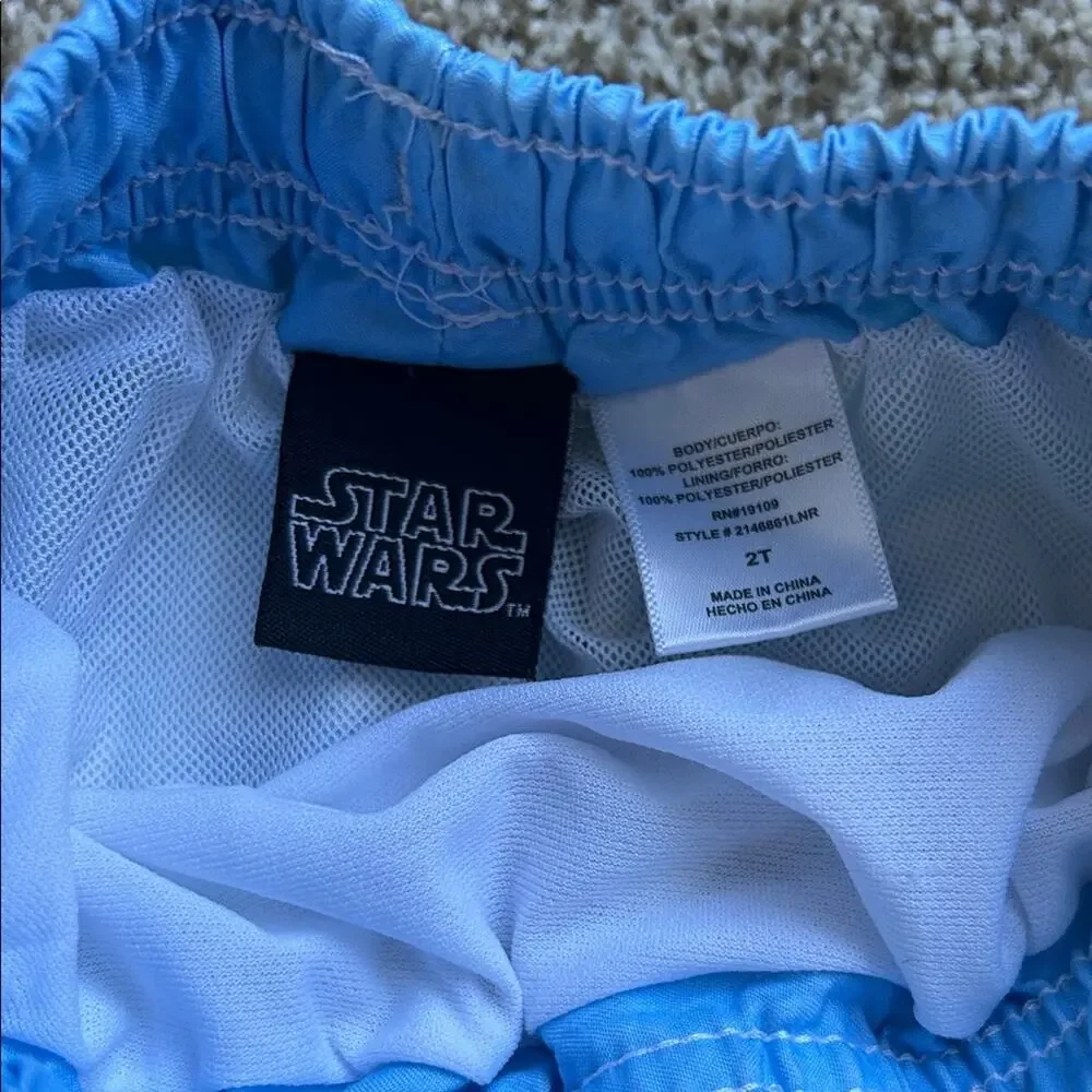 Star Wars Baby Yoda Boys Blue and Green Swim Trunks, Size 2T